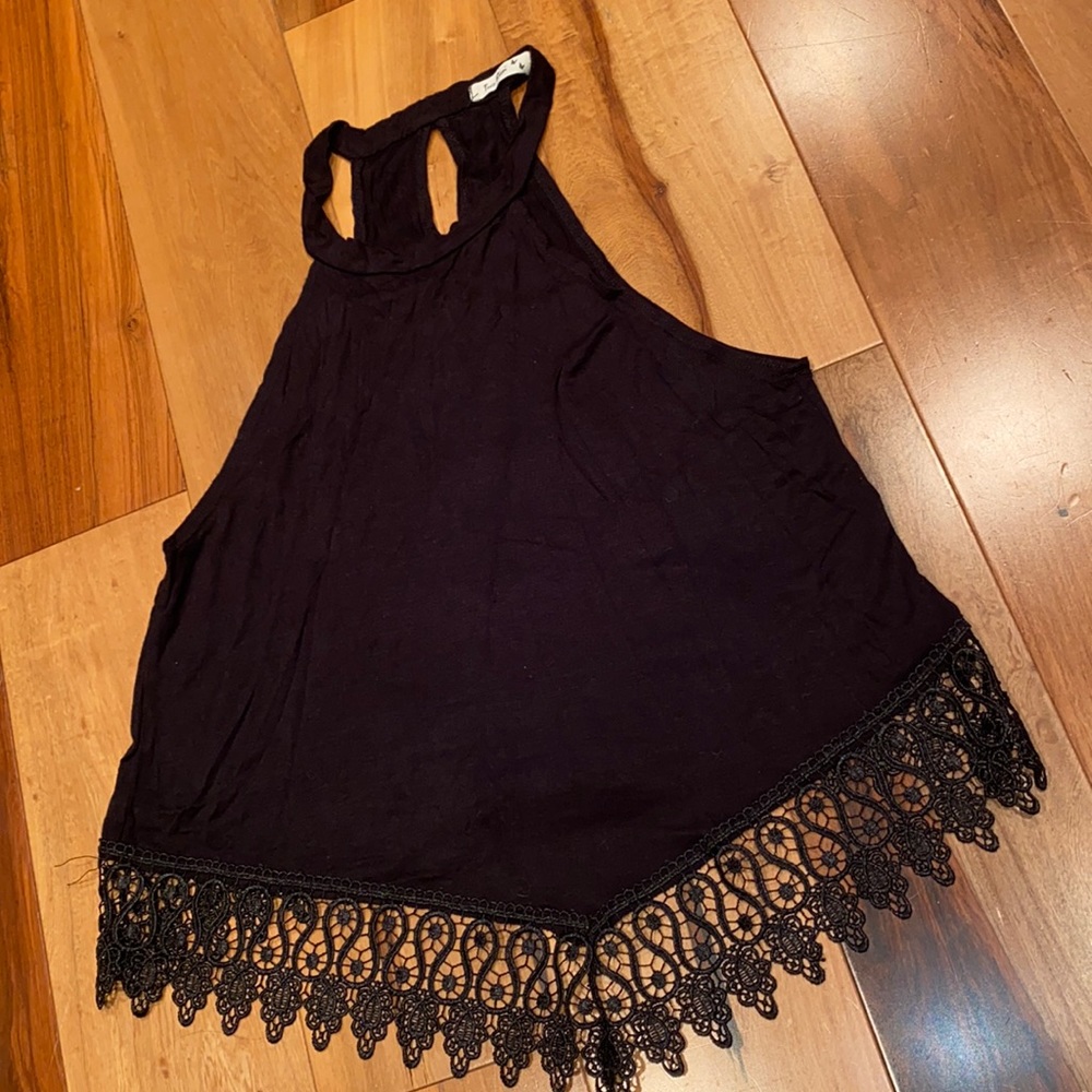 LIKE NEW- TRÈS BIEN LACE KEY HOLE MOCK NECK TANK TOP- WOMENS SMALL